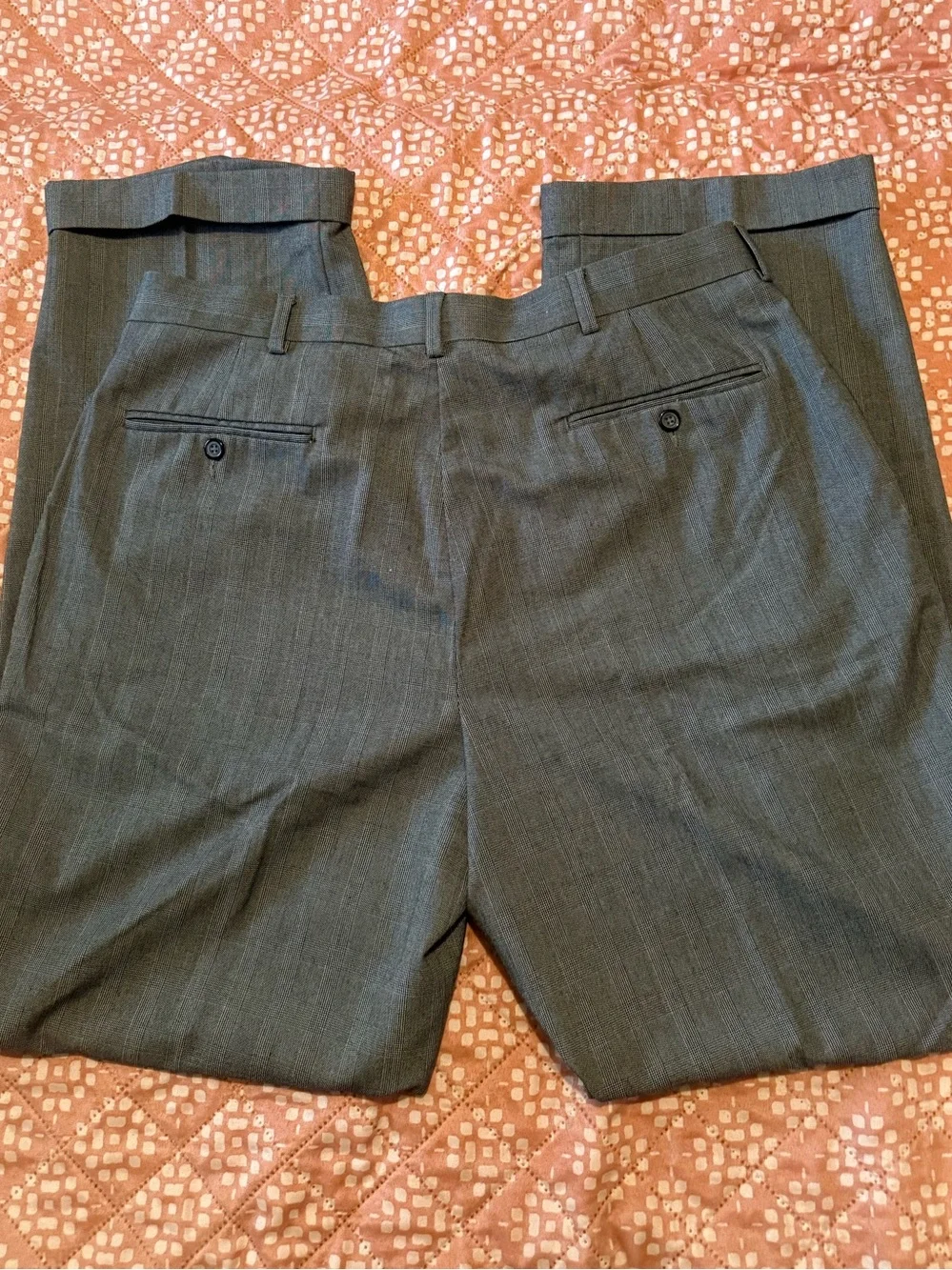 Mens Gray Pinstripe Pleated Dress Trousers